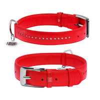 WauDog (ВауДог) Glamour Red - Ошейник для собак кожаный двойной со стразами красный (Ш 25 мм, Длин 38-49 см) L