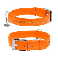 WauDog (ВауДог) Glamour Orange - Ошейник для собак кожаный двойной со стразами оранжевый (Ш 25 мм, Длин 38-49 см) L