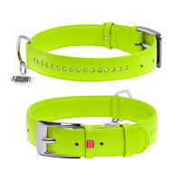 WauDog (ВауДог) Glamour Green - Ошейник для собак кожаный двойной со стразами салатовый (Ш 25 мм, Длин 38-49 см) L