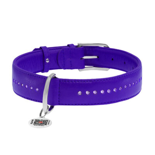 WauDog (ВауДог) Glamour Violet - Ошейник для собак кожаный двойной со стразами фиолетовый (Ш 25 мм, Длин 38-49 см) L