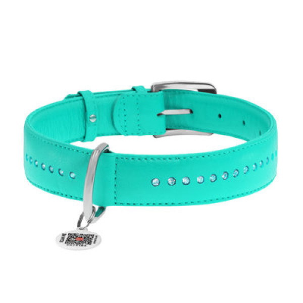 WauDog (ВауДог) Glamour Menthol - Ошейник для собак кожаный двойной со стразами ментоловый (Ш 35 мм, Длин 46-60 см) XL