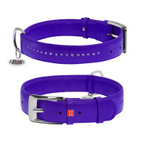 WauDog (ВауДог) Glamour Violet - Ошейник для собак кожаный двойной со стразами фиолетовый (Ш 35 мм, Длин 46-60 см) XL