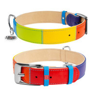 WauDog (ВауДог) Glamour "Радуга" - Ошейник для собак кожаный (Ш 35 мм, Длин 46-60 см) XL