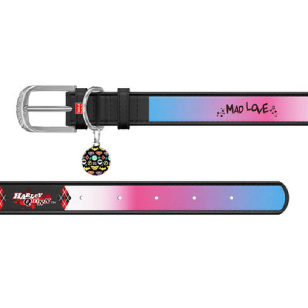 WauDog (ВауДог) Design малюнок "Харлі Квін" - Нашийник для собак шкіряний чорний (Ш 15 мм, Дов 26-35 см) S