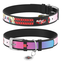 WauDog (ВауДог) Design малюнок "Харлі Квін" - Нашийник для собак шкіряний чорний (Ш 35 мм, Дов 46-59 см) XL