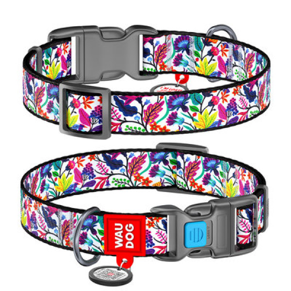 Нашийник, "Чарівні квіти", пласт. фастекс, Ш 25 мм, Дл 31-49 см, L, WAUDOG Nylon c QR