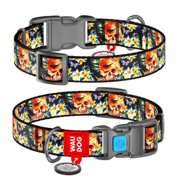 Нашийник, "Гламурні черепа", пласт. фастекс, Ш 15 мм, Дл 23-35 см, S, WAUDOG Nylon c QR