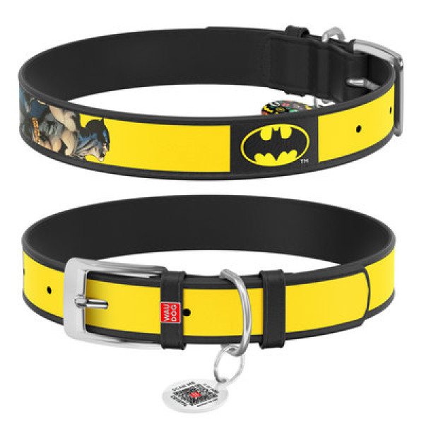 Нашийник, "Бетмен 2", Ш 35 мм, Дл 44-58 см, Чорний, XL, WAUDOG Design с QR