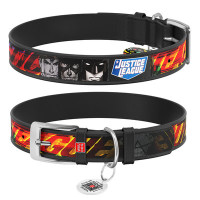 Ошейник, "Лига Справедливости", Ш 35 мм, Дл 44-58 см, черный, XL, WAUDOG Design с QR
