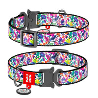 Ошейник, "Волшебные цветы", метал. пряжка-фастекс, Ш 25 мм, Дл 31-49 см, L, WAUDOG Nylon c QR
