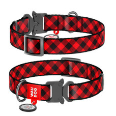 Нашийник, "Шотландка червона", метал. пряжка-фастекс, Ш 15 мм, Дл 23-35 см, S, WAUDOG Nylon c QR