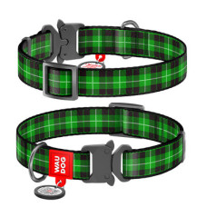 Нашийник, "Шотландка зелена", метал. пряжка-фастекс, Ш 15 мм, Дл 23-35 см, S, WAUDOG Nylon c QR