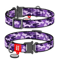 Ошейник, "Фиолетовый камо", метал. пряжка-фастекс, Ш 15 мм, Дл 23-35 см, S, WAUDOG Nylon c QR