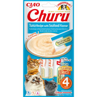 INABA (Инаба) Cat Churu Mousse With Tuna&Seafood - Лакомство для кошек сливочный мусс в стеках с тунцем и морепродуктами 56 г