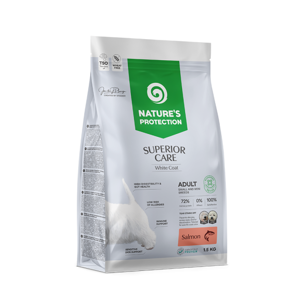 Nature’s Protection (Натур Протекшн) Superior Care Dog Grain Free Salmon White Dogs Adult Mini - Сухой беззерновой корм для взрослых собак мелких пород с белым окрасом с мясом лосося 1.5 кг