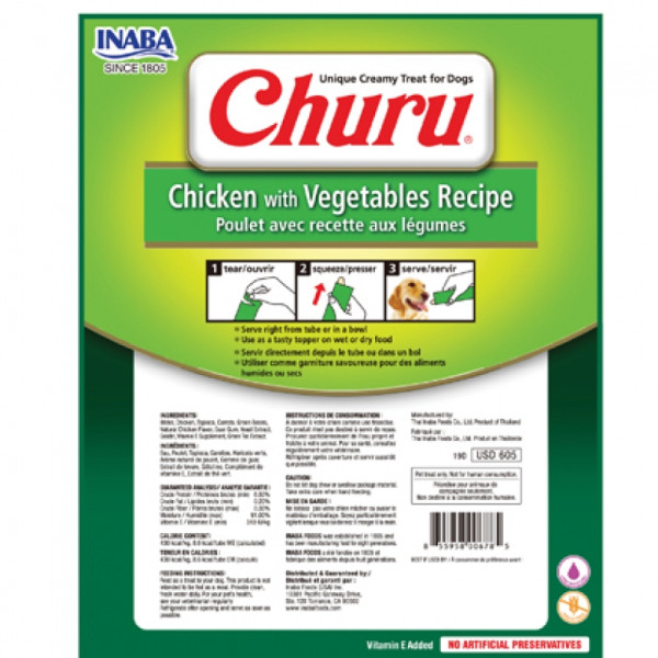 INABA (Инаба) Dog Churu Mousse With Chicken & Vegetables - Лакомство для собак мусс сливочный с курицей и овощами 160 г