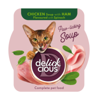 Delickcious (Деликшиз) Cat Soup With Chicken&Ham - Супчик для кошек из курицы с ветчиной и добавлением шпината 80 г