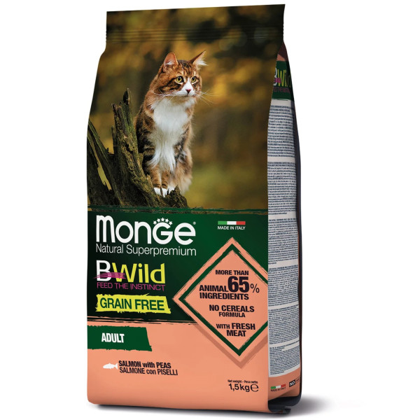 Monge (Монж) Cat Bwild Grain Free Salmone - Сухий беззерновий корм для котів з лососем 1.5 кг