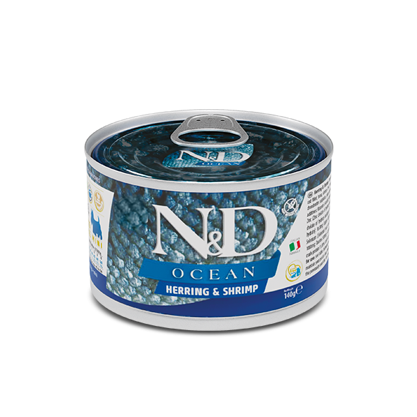 Farmina (Фармина) Dog Grain Free N&D Ocean Herring & Shrimp Adult Mini – Влажный беззерновой корм для взрослых собак мелких пород с сельдью, треской, тунцом и креветкой 140 г