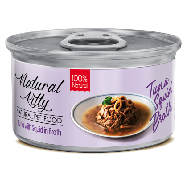 Natural Kitty (Нейчерал Китти) Broth Series Tuna with squid in broth - Влажный дополнительный корм для кошек тунец с кальмарами в бульоне 80 г