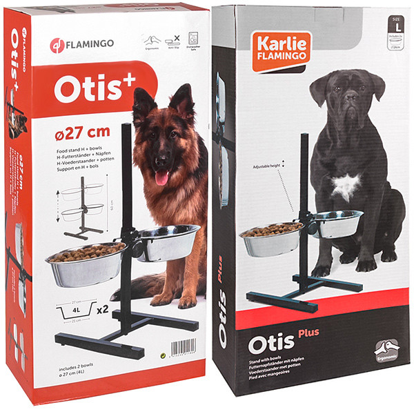 Flamingo (Фламінго) Feeding and drinking bowl Duo dinner stand Otis Silver & Black - Миски для собак на штативі, нержавіюча сталь, 4 л (27 см) 2 шт