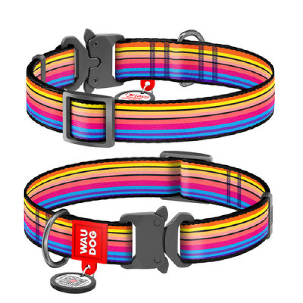 Нашийник, "Лінії 1", метал. пряжка-фастекс, Ш 15 мм, Дл 23-35 см, S, WAUDOG Nylon c QR