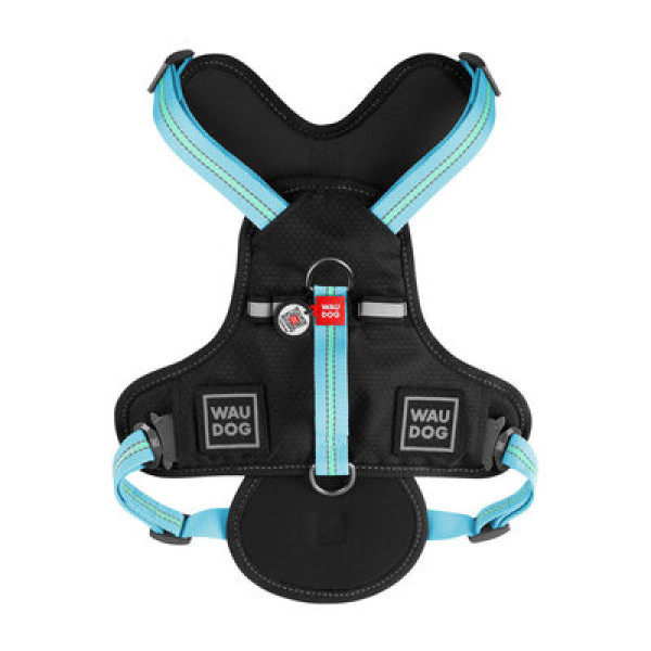 Шлея, метал. пряжка-фастекс, Ш 20 мм, ОШ 35-60 см, ОГ 55-65 см, Блакитний, S, WAUDOG Nylon c QR