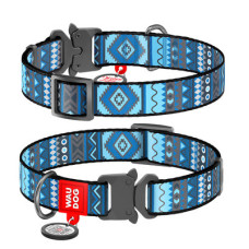 Нашийник, "Етно синій", метал. пряжка-фастекс, Ш 15 мм, Дл 23-35 см, S, WAUDOG Nylon c QR
