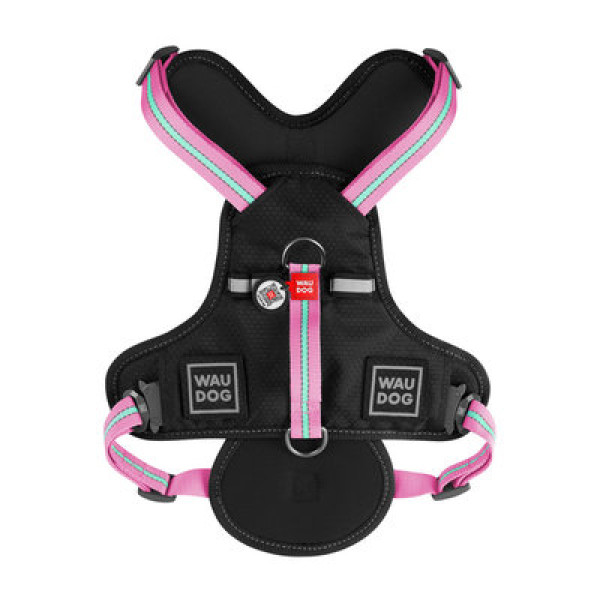 Шлея, безпечна, мет. пряжка-фастекс, S, ОГ 55-65 см, ОШ 35-60 см, Ш 20 мм, Рожевий, WAUDOG Nylon c QR