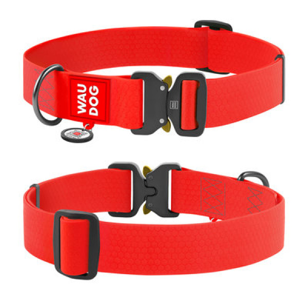 Ошейник WAUDOG (Ваудог) Waterproof с QR паспортом - Ошейник для собак водостойкий, металлическая пряжка-фастекс, красный, (Ш 40 мм, Д 46-70 см) XXL