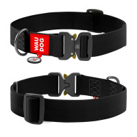 Ошейник, метал. пряжка-фастекс, Ш 40 мм, Дл 43-70 см, черный, XXL, WAUDOG Waterproof c QR