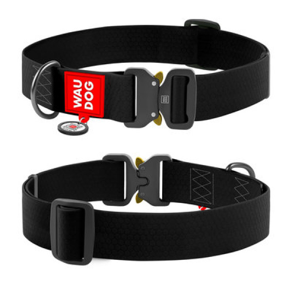 Нашийник, метал. пряжка-фастекс, Ш 40 мм, Дл 43-70 см, Чорний, XXL, WAUDOG Waterproof c QR