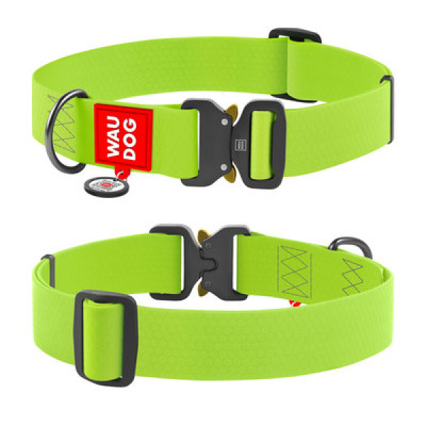 WAUDOG (Ваудог) Waterproof з QR паспортом - Нашийник для собак водостійкий, металічна пряжка-фастекс, салатовий, (Ш 40 мм, Д 46-70 см)  XXL