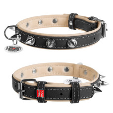 WauDog (ВауДог) Soft - Нашийник для собак шкіряний з шипами чорний (Ш 20 мм, Дов 30-39 см) M