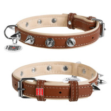 WauDog (ВауДог) Soft - Нашийник для собак шкіряний з шипами коричневий (Ш 20 мм, Дов 30-39 см) M