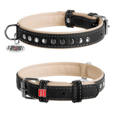 WauDog (ВауДог) Soft - Нашийник для собак шкіряний з металевими прикрасами чорний (Ш 15 мм, Дов 27-36 см) S