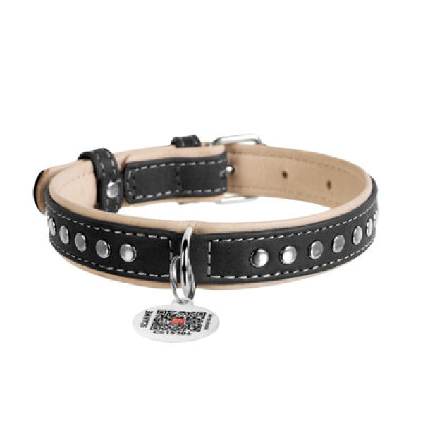 WauDog (ВауДог) Soft - Ошейник для собак кожаный с металлическими украшениями черный (Ш 15 мм, Длин 27-36 см) S