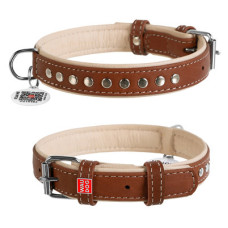WauDog (ВауДог) Soft - Нашийник для собак шкіряний з металевими прикрасами коричневий (Ш 15 мм, Дов 27-36 см) S