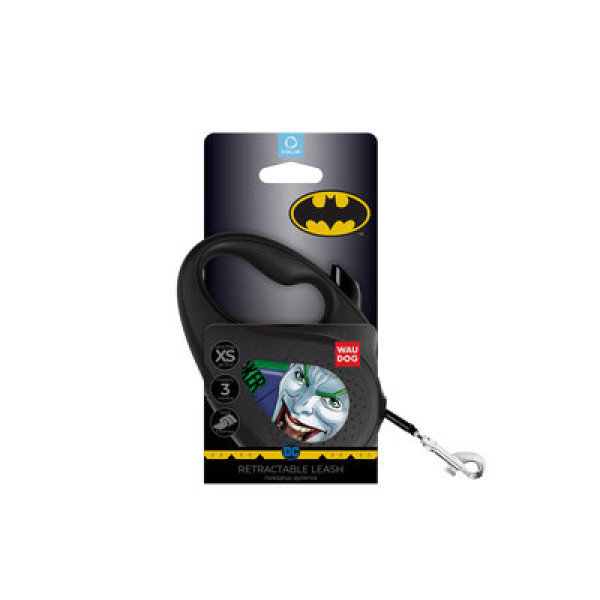 Поводок-рулетка, "Джокер Зеленый", до 12 кг, 3 м, светоотражающая лента, черный, XS, WAUDOG R-leash