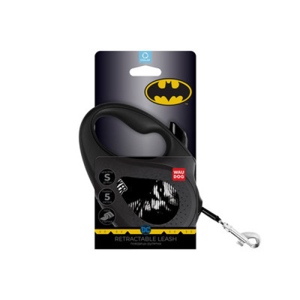 Поводок-рулетка, "Джокер Черный", до 15 кг, 5 м, светоотражающая лента, черный, S, WAUDOG R-leash