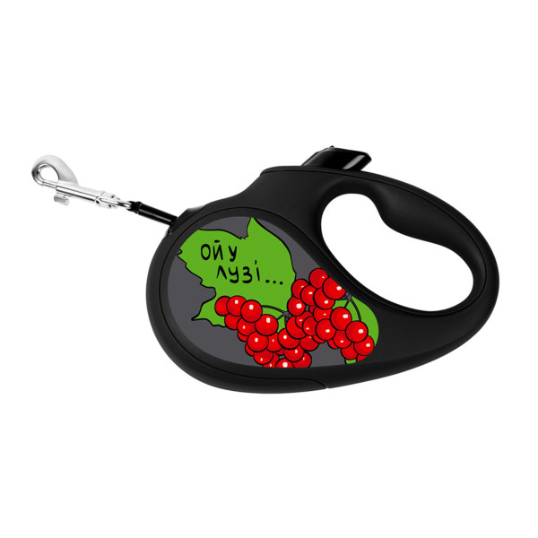 WauDog (ВауДог) Re-Leash "Калина" - Повідець-рулетка для собак чорна зі світловідбивною стрічкою (В 25 кг, Дов 5 м) розмір M