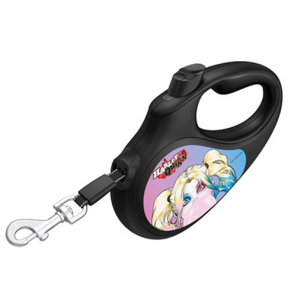 WauDog (ВауДог) Re-Leash "Харлі Квін" - Повідець-рулетка для собак чорна зі світловідбивною стрічкою (В 25 кг, Дов 5 м) розмір M