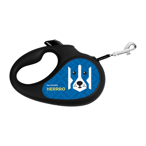 WauDog (ВауДог) Re-Leash "Патрон" - Повідець-рулетка для собак чорна зі світловідбивною стрічкою (В 50 кг, Дов 5 м) розмір L