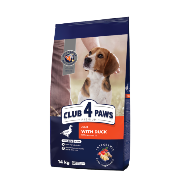 Club 4 Paws (Клуб 4 Лапы) Dog Premium Medium Breeds Duck - Сухой корм для собак средних пород с уткой 14 кг