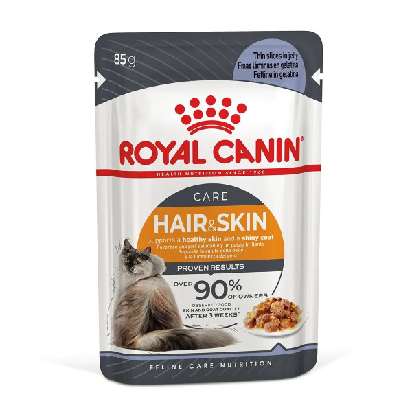 Royal Canin (Роял Канин) Cat Hair & Skin Care In Jelly Pouches Adult Poultry - Влажный корм для взрослых котов для поддержания здоровья кожи и блеска шерсти кусочки в желе с мясом птицы 85 г