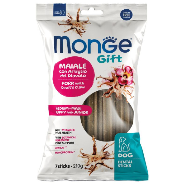 Monge (Монж) Gift Dog Grain Free Pork & Devil Claw Puppy & Junior Medium & Maxi - Лакомство беззерновое для щенков средних и больших пород с мясом свинины и корнем когтя дьявола 210 г
