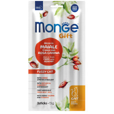 Monge (Монж) Gift Cat Grain Free Pork & Rosehip & Cheese Sticks Fussy Adult - Ласощі беззернові для дорослих вибагливих котів палички з м’ясом свинини, шипшиною та сиром 15 г