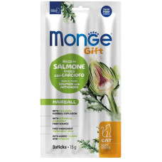 Monge (Монж) Gift Cat Grain Free Salmon & Artichoke Sticks Hairball Adult - Ласощі беззернові для дорослих котів для виведення шерсті палички з м’ясом лосося та артишоком 15 г