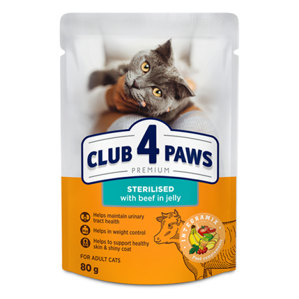 Club 4 Paws (Клуб 4 Лапы) Cat Premium Sterilised Beef in Jelly - Влажный корм для стерилизованных кошек с говядиной в желе 80 г