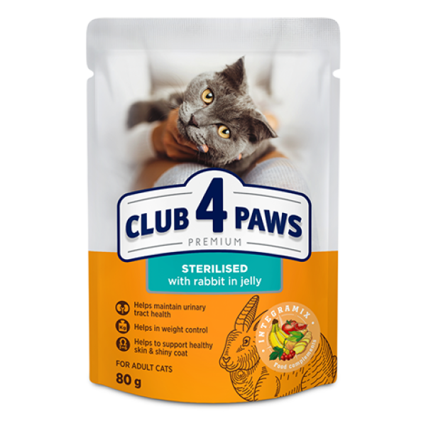 Club 4 Paws (Клуб 4 Лапы) Cat Premium Sterilised Rabbit in Jelly - Влажный корм для стерилизованных кошек с кроликом в желе 80 г